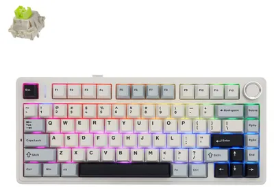 Image de Clavier mécanique de jeu sans fil AULA F75, rétroéclairage RGB LED, disposition QWERTY américaine, compatible Windows/Mac, fréquence 2,4 GHz/USB-C/Bluetooth, couleur bleu glacier, modèle Reaper