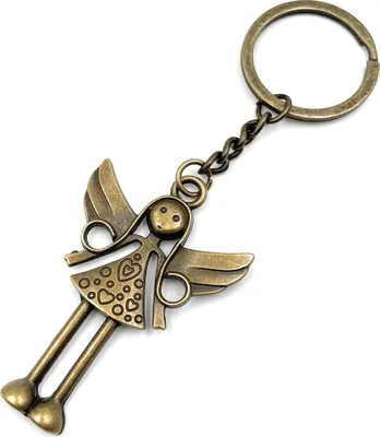 Imagen del producto de Onwomania: Adorno de ángel con largo llavero de metal, amuleto de la suerte, en caja de regalo de aluminio, ideal para regalar