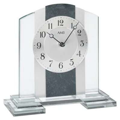 Produktbild von AMS T1121 Tischuhr mit Mineralglasgehäuse, Schiefer und Aluminium-Applikation