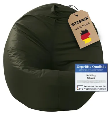 Produktbild von BuBiBag Sitzsack XXL Erwachsene mit Füllung – 2in1 Sitzsack & Sitzkissen, Bean Bag Indoor Outdoor wasserfest | Dunkelgrün 145 cm