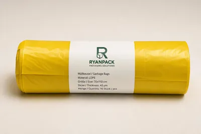 Produktbild von RyanPack Müllbeutel ohne Griff LDPE 70×110 cm 43µ Gelb – 400 Stück Karton, KI-generiertes Bild