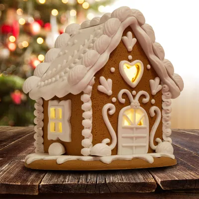 Produktbild von LED Lebkuchenhaus 14cm braun Weihnachtshaus braun weiß