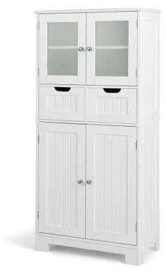 Produktbild von Badezimmerschrank mit 2 Schubladen und 4 Türen, Badkommode mit verstellbaren Regalen, 30 x 60 x 128 cm, Weiß