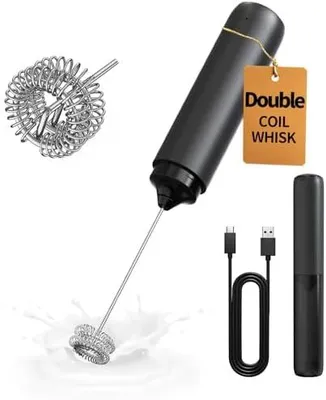 Produktbild von Wiederaufladbarer Milchaufschäumer Handheld, Elektrischer Kaffee-Aufschäumer, Tragbarer Handaufschäumer, Zauberstab, Getränkemixer für Matcha Lattes Cappuccino, Küchengeschenke, Schwarz