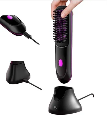 Image de INF Brosse Lissante Ionique LCD Sans Fil Portable pour Coiffure Facile Le noir