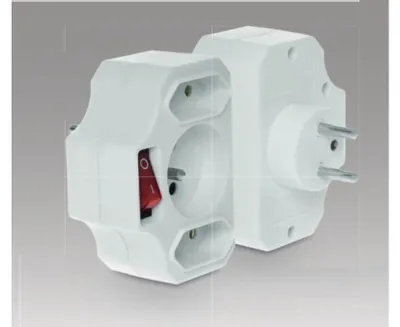 Produktbild von Steckdosenverteiler mit Schalter, 1 Steckdose mit/ohne + 2x Eurostecker, weiß, R-12WS-B
