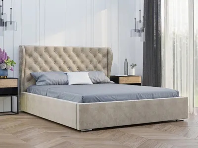 Obrázek produktu pro GRAINGOLD Čalouněná postel 180x200 Florence - Podstavec pod postel a lamelový rošt - Čelo postele Chesterfield - Béžová (Vogue 02)
