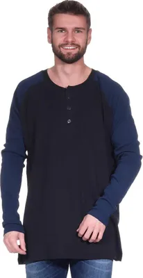 Produktbild von Herren Oversize-Schnitt Langarm Shirt Baumwolle zweifarbig Schwarz/Dunkelblau XL