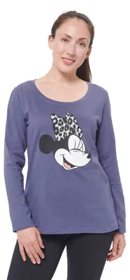 Produktbild von Disney Minnie Mouse Schlafanzug für Damen Pyjama Set Langarm Oberteil mit Hose Blau/Schwarz M
