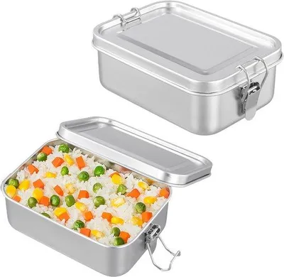Image de Boîte à lunch en acier inoxydable 850 ml, boîte à bento pour sandwich, lot de 2