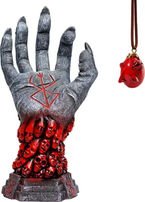 Produktbild von Berserk Figur Berserk Statue und Anhänger Anime Hand Gottes Rechte Hand Schädel Runenskulptur Skelettstatue Zuhause Schreibtisch Tischdekoration Sammlungen Gifts (Hand+Halskette A)