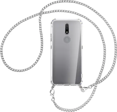 Produktbild von Handykette Backcover-Schutzhülle mit Band (Metall silberfarben) für Nokia 2.4 - silberfarbene Kette