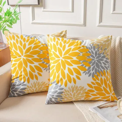 Produktbild von Kissenbezug Samt Gelb 45x45 cm 2er Set Dekokissen Wohnzimmer Herbst