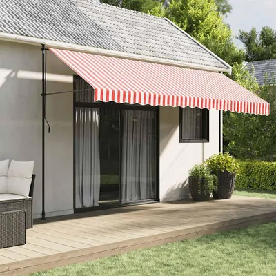 Image de Tissu de store rouge et blanc rayé 4,5x3,5 m