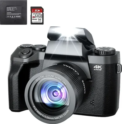 Obrázok produktu pre Digitálny fotoaparát 4K, 64 Mpx fotoaparát s 3,0" dotykovým displejom, 16-násobný digitálny zoom, kompaktný fotoaparát s funkciou WiFi, s taškou na fotoaparát, 32 GB TF karta, jeden objektív