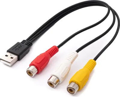 Produktbild von SYSTEM-S Cinch 3 RCA Kabel 25 cm Buchse zu USB 2.0 Typ A Stecker AV in Schwarz