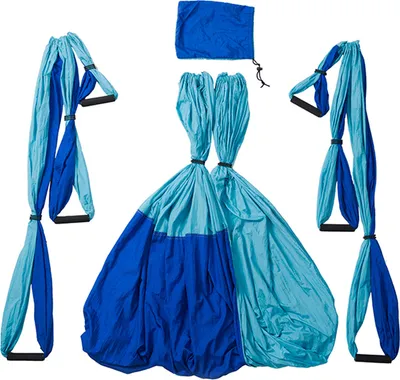 Produktbild von Yoga Hängematte Set Decke Hängende Yoga Schaukel Aerial Yoga Tuch Hängematte für Fitness Yoga Anti-Schwerkraft-Swing（Dunkelblau + Hellblau)