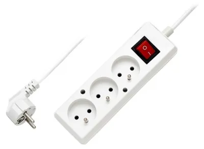 Produktbild von Verlängerungskabel mit Schalter, 3 Steckdosen, mit/ohne 10A, 3 m /OMY 3x1/ weiß PS-370WS T-106110