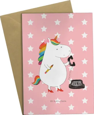 Produktbild von Mr. & Mrs. Panda Grußkarte Einhorn Sekretärin - Rot Pastell - Geschenk, Steuerkanzlei, einladungskarten, Büro, osterkarten, Einhörner, Unicorn, glückwunschkarten