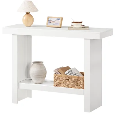 Schmale Consoletafel, 100x30x80 cm, weiß, 2 Ablagen