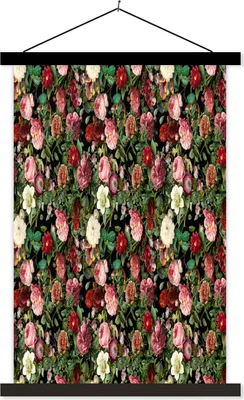 Produktbild von MuchoWow® Textilposter Blumen - Rosen - Muster 60x90 cm mit schwarzem Rahmen - Poster Wohnzimmer