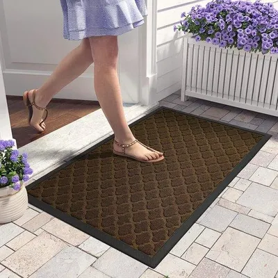Obrázek produktu pro Uniqoos® podlahová rohož pro vnitřní použití, 45 x 75 cm – protiskluzová, omyvatelná rohož pro zachytávání nečistot s nízkým profilem, vstupní rohož pro dveře, chodbu a zahradu (tmavě hnědá)