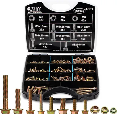 Produktbild von CCLIFE 280tlg Flansch Schrauben DIN 6921 und Muttern DIN 6923 Set Sechskantschrauben Vollgewinde Sortiment M5 M6 M8