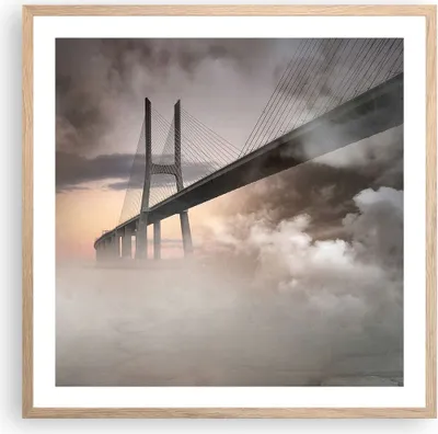 Produktbild von Gerahmtes Poster - Rahmen in heller Eiche - Brücke Nebel Wasser - 60x60 cm - Wand Bild - Wanddeko - Wandbilder - Wandposter - Bilderrahmen - Bilder - Kunstdruck - Wandbild - P2NAC60x60-3525