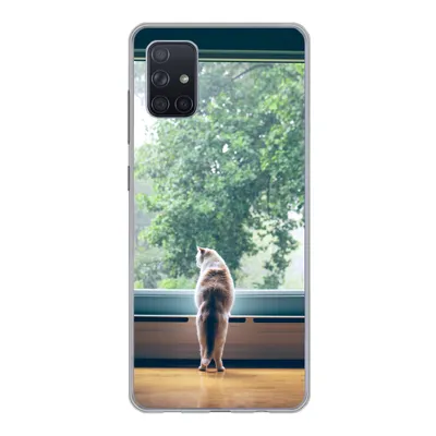 Produktbild von MuchoWow® Handyhülle Schutzhülle Hülle für Samsung Galaxy A71 Katze - Fenster - Pflanzen Silikon Softcase Handy Hülle - Kartenbesitzer
