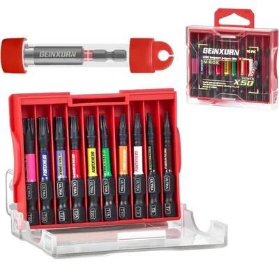 Produktbild von 11tlg. Torx Schrauber Bit Set T7-T40, 50mm, Schlagfest, Magnetisch, S2 Stahl, mit Halter & Box