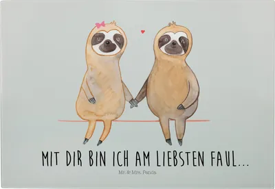 Produktbild von Mr. & Mrs. Panda Servierplatte Faultier Pärchen - Grau Pastell - Geschenk, Gemeinsam, Schneideunterlage, Schneidebrett, Brotzeitplatte, Liebe, Frühstücksbrett, Verliebt