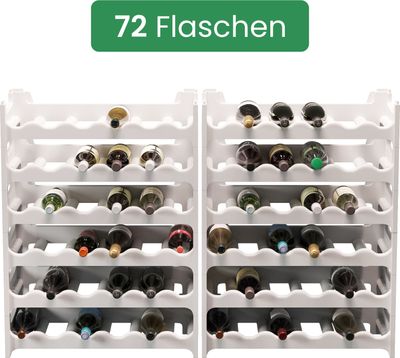 ARTECSIS Weinregal stapelbar Kunststoff für 72 Flaschen, Flaschenregal, Weiß