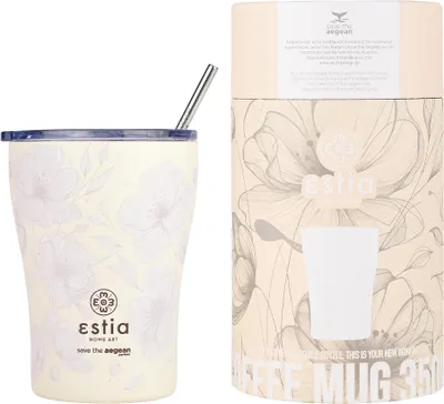 Produktbild von ESTIA | Isolierbecher - 350 ml - Thermobecher mit Blumenmotiv - Dichter Deckel