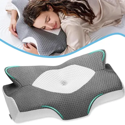 Produktbild von Orthopädisches Kissen aus Memory Foam, Seitenschläferkissen Nackenstützkissen, Kopfkissen Nackenschmerzen, Ergonomisches Schlafkissen