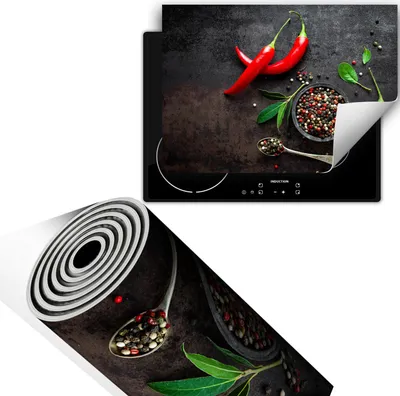 Produktbild von Herdabdeckplatte 70x52 cm Glaskeramikkochfeld Abdeckung Anti Rutsch Matte Aufrollbar, Gewürze Chilli