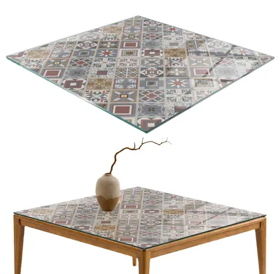 Produktbild von Glasplatte Tisch – Esstischplatte Glas – Tischplatte Glas – Glasarbeitsplatte Tisch – Glasplatte Esstisch – Pflegeleicht – Witterungsbeständig – 60x60 cm – Mosaikmuster mit Ornamenten