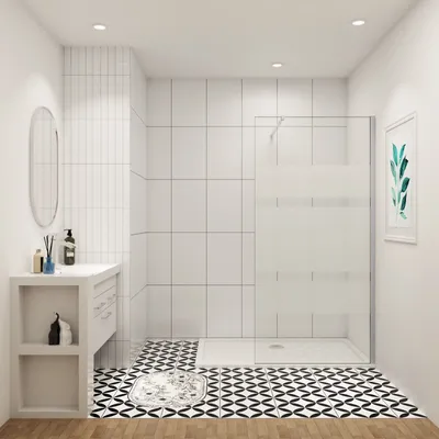 Produktbild von 90x190cm Walk in Teilsatinie ESG Duschwand mit 73-120cm flexiblen Stabilisator für 6-10mm Glas