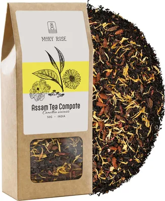 Produktbild von Mary Rose - Schwarzer Tee Assam Kompott 50g - Mit Hibiskus Goji Beeren Ringelblumenblüten - Fruchtig Herb Aromatisch - Aus Indien
