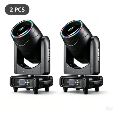 Image de Projecteurs à tête mobile rotative - Spots de scène LED - 295 W - Lot de 2 - Anneau LED - DMX512 - Angle de diffusion de 2° - Pour DJ et scène