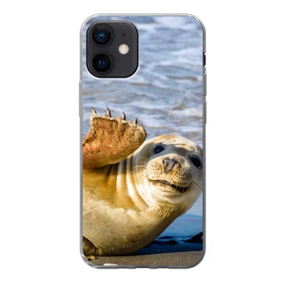Produktbild von MuchoWow® Handyhülle Schutzhülle Hülle für iPhone 12 Robbe - Lustig - Schaukel - Kinder - Jungen - Mädchen - Kind Silikon Softcase Handy Hülle - Schutzhülle