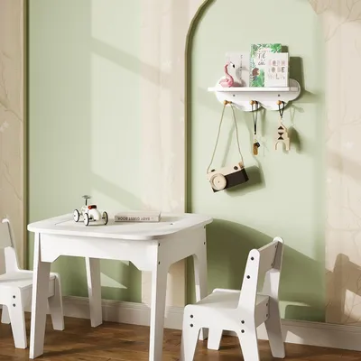Produktbild von WOLTU Wolkenregal, Kinder Garderobenhaken mit Haken, Hängeregal, Wanddeko, Weiß