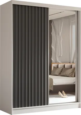Produktbild von AGMAT Schwebetürenschrank Nevada, Kleiderschrank mit Spiegel und 2 Türen, Moderne Garderobe in Farbe: Weiß, Schrank in Größe: 160 x 216 x 61 cm