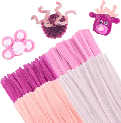 Produktbild von 400 rosa Pfeifenreiniger, 4 Farben, Chenillegarn, 30 cm lange rosa Pfeifenreiniger, geeignet für Kinderbastelarbeiten und Dekorationen.