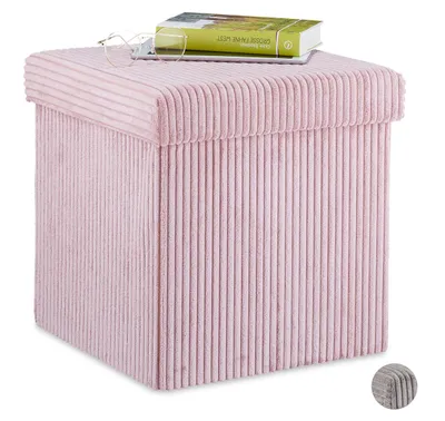 Quadratischer Samt-Poef mit Stauraum, 38x38x38 cm, rosa