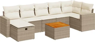 Produktbild von vidaXL 8-tlg. Garten-Sofagarnitur mit Kissen Beige Poly Rattan