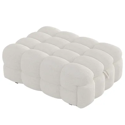Produktbild von Flieks Tagesbett Ausziehbares Schlafsofa, Betthocker Fußhocker Polsterhocker mit Teddy-Samt-Bezug, Daybed Sofabett, Beige