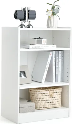 Zdjęcie produktu dla Regał COSTWAY, regał stojący z 3 przegrodami, regał z regulowanymi półkami, do salonu, sypialni, gabinetu, 30 x 50 x 75 cm, biały