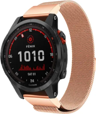Produktbild von Strap-it Milanese Armband - Kompatibel mit Garmin Fenix 7 Armband Hochwertiges Material -Edelstahl Magnetische verschluss für Armband Rosa Gold22mm smartwatch