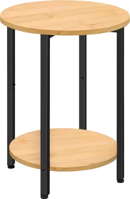 Produktbild von BEGRYF Beistelltisch rund mit Ablage – 2 Ebenen, 62 cm hoch, Bambus & Metall, Couchtisch klein für Wohnzimmer, Schlafzimmer oder Flur