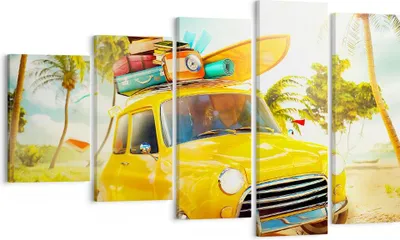 Produktbild von Bild auf Leinwand - Leinwandbild - Auto Strand Reise Sommer - 100x60cm - Wand Bild - Wanddeko - Leinwanddruck - Bilder - Kunstdruck - Wanddekoration - Leinwand bilder - Wandkunst - EG100x60-2839